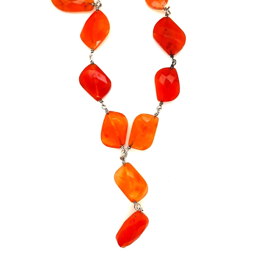 Sterling Silver Carnelian Faceted Gemstone Drop Y-Necklace 16.5" Toggle Clasp